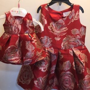 red special occasion 3T dress & 18” doll dress